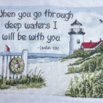 cross stitch peaceful shores by design works. seaside view and lighthouse