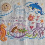 cross stitch sea angels birth by imaginating. colorful sea creatures baby announcement