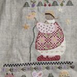 cross stitch shepherds bush stocking tina. lady with bees, hives and flowers