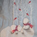 cross stitch snow bears stocking. Christmas polar bears and cardinals stocking