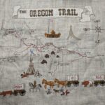 cross stitch oregon trail, oregon map, horses, covered wagons, pioneer, settlers