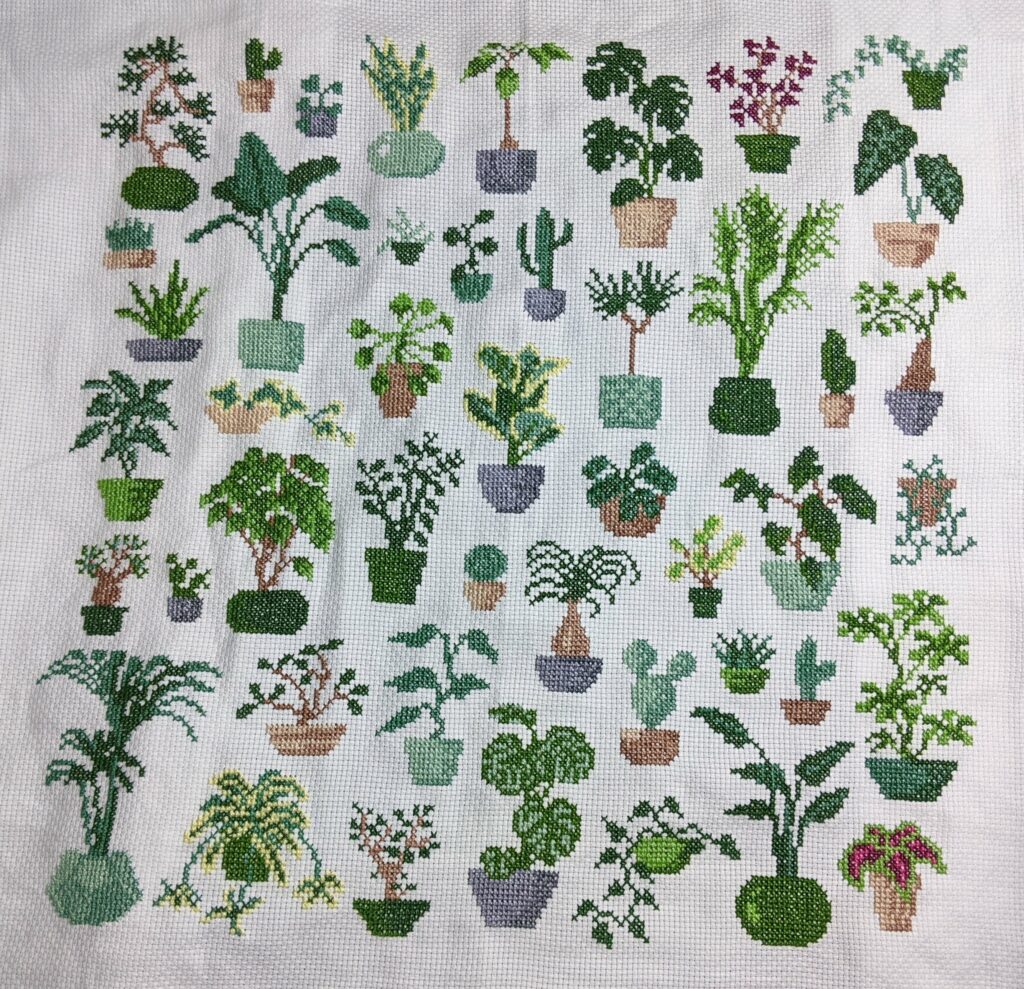 cross stitch tiny plants, potted plants, plants variety